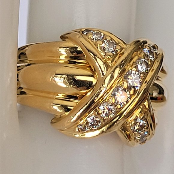 Vintage Tiffany & Co 18K Yellow Gold Diamond Signature X Band Ring - Picture 12 of 16